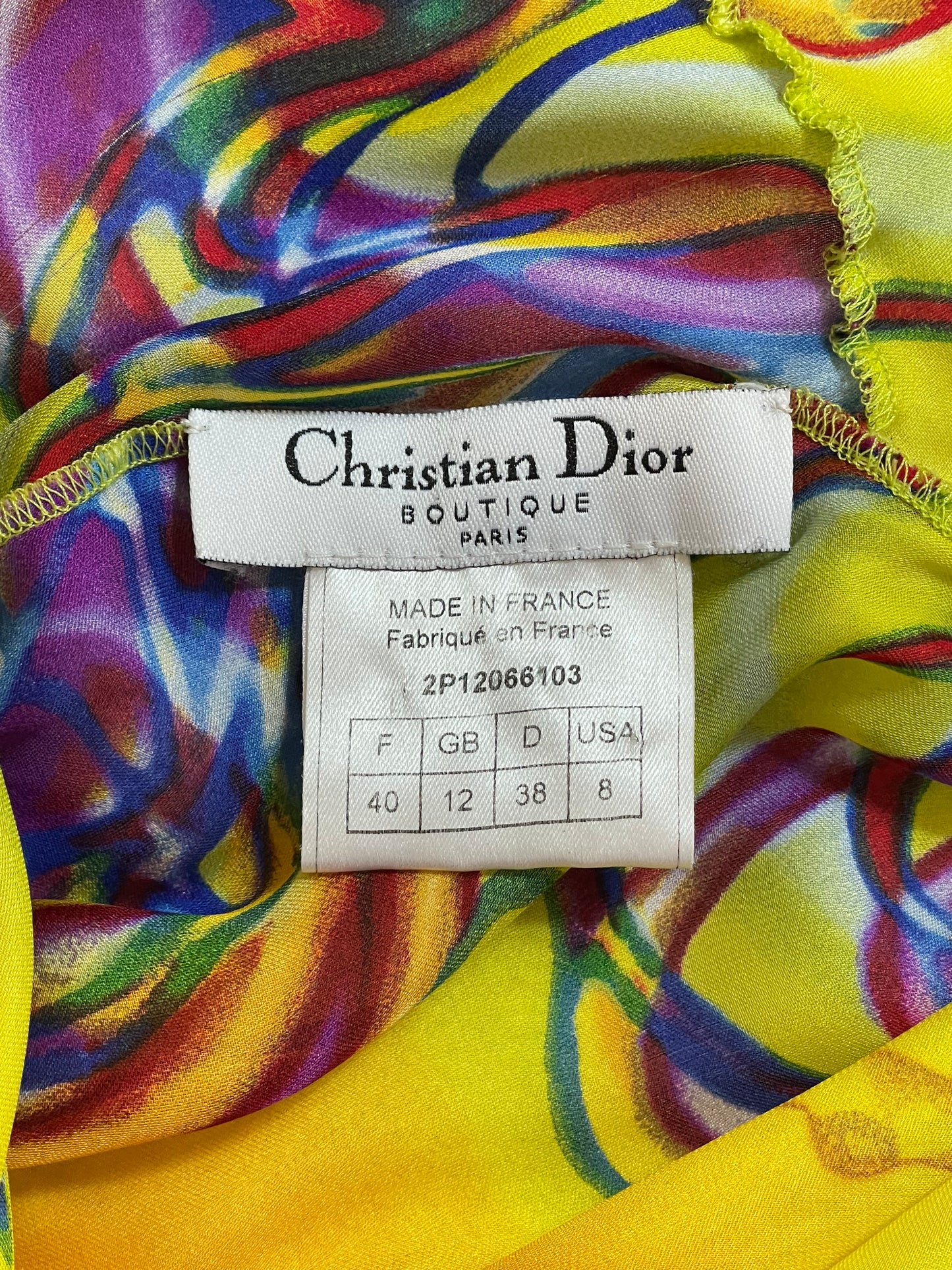 S/S 2002 Christian Dior by John Galliano Neon Yellow Spray Paint Graffiti Silk Maxi Dress