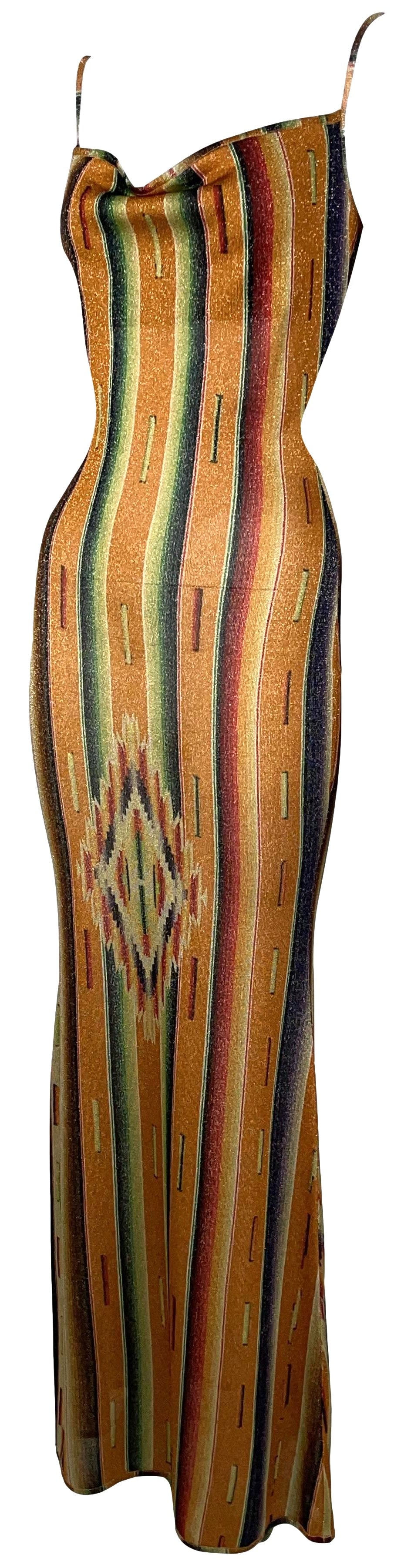 S/S 2002 Christian Dior by John Galliano Western Native American Print Bodycon Maxi Dress