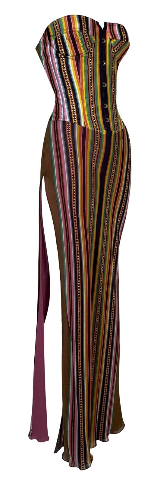 S/S 2002 Christian Dior by John Galliano Rasta Bustier Strapless High Slit Maxi Dress