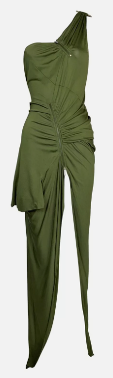 S/S 2002 Christian Dior by John Galliano Runway Green High Slit Grecian One Shoulder Maxi Dress