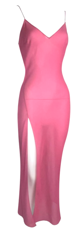 S/S 2002 Christian Dior by John Galliano Sheer Pink Silk High Slit Slip Dress