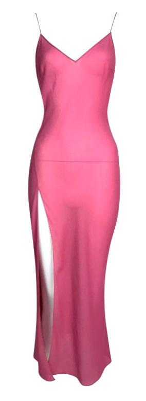 S/S 2002 Christian Dior by John Galliano Sheer Pink Silk High Slit Slip Dress