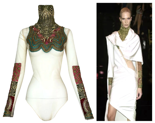 S/S 2002 Gianfranco Ferre Runway Sheer Nude Embellished Moroccan Bodysuit Top