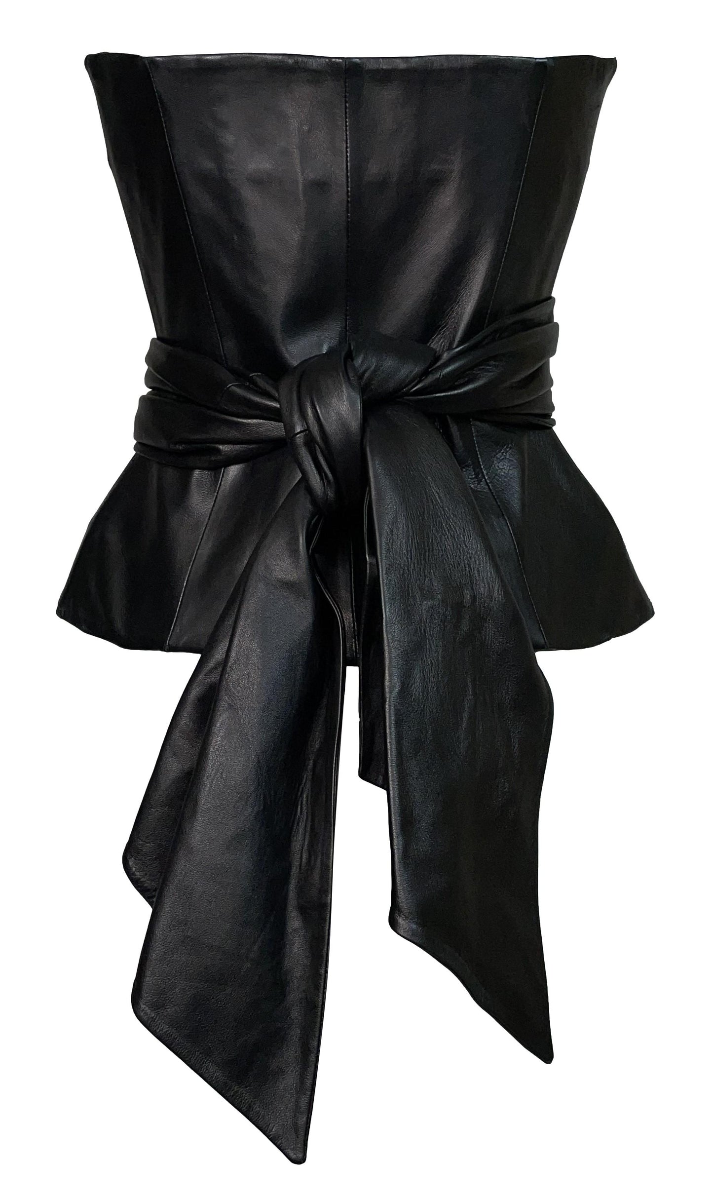 S/S 2002 Gianfranco Ferre Runway Plunging Open Chest Black Leather Bustier Top