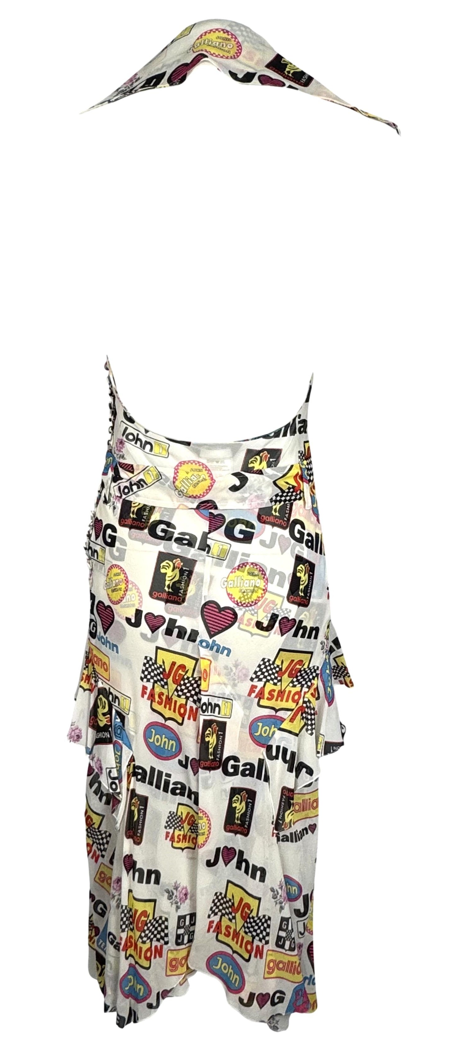 S/S 2002 John Galliano Sheer Ivory Silk Plunging Logo Formula One Racing Racing Wrap Style Dress