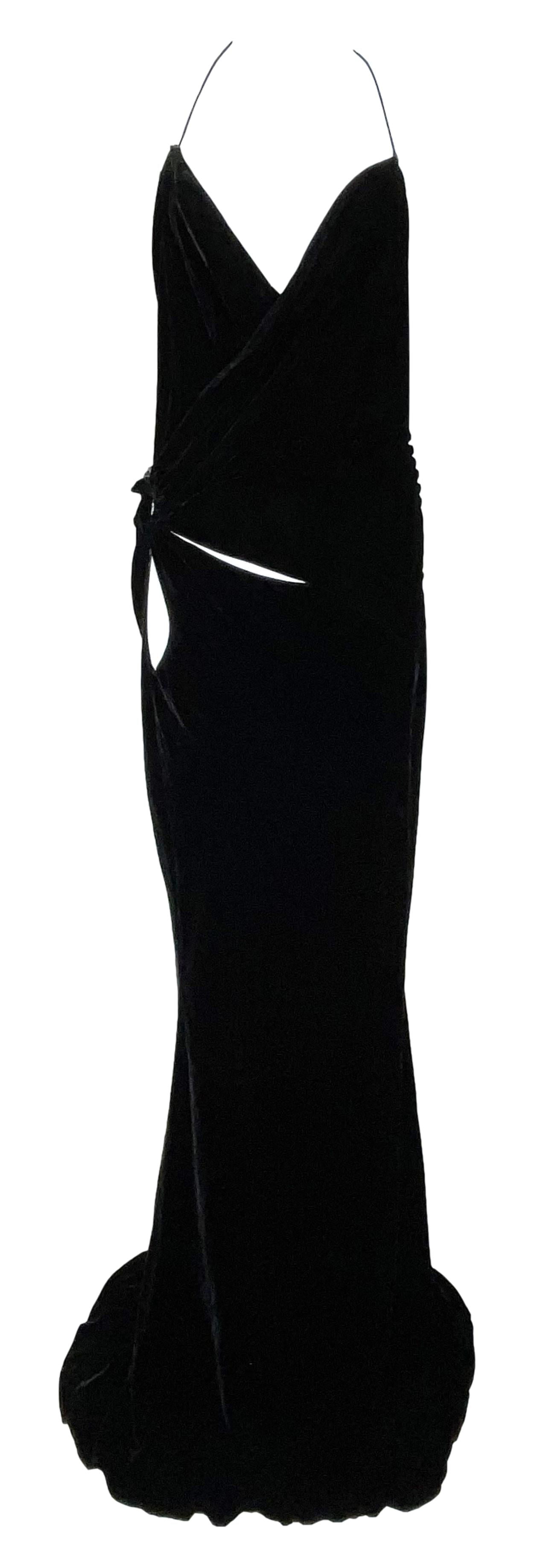 F/W 2003 John Galliano Black Velvet Plunging Cut-Out Gown Dress