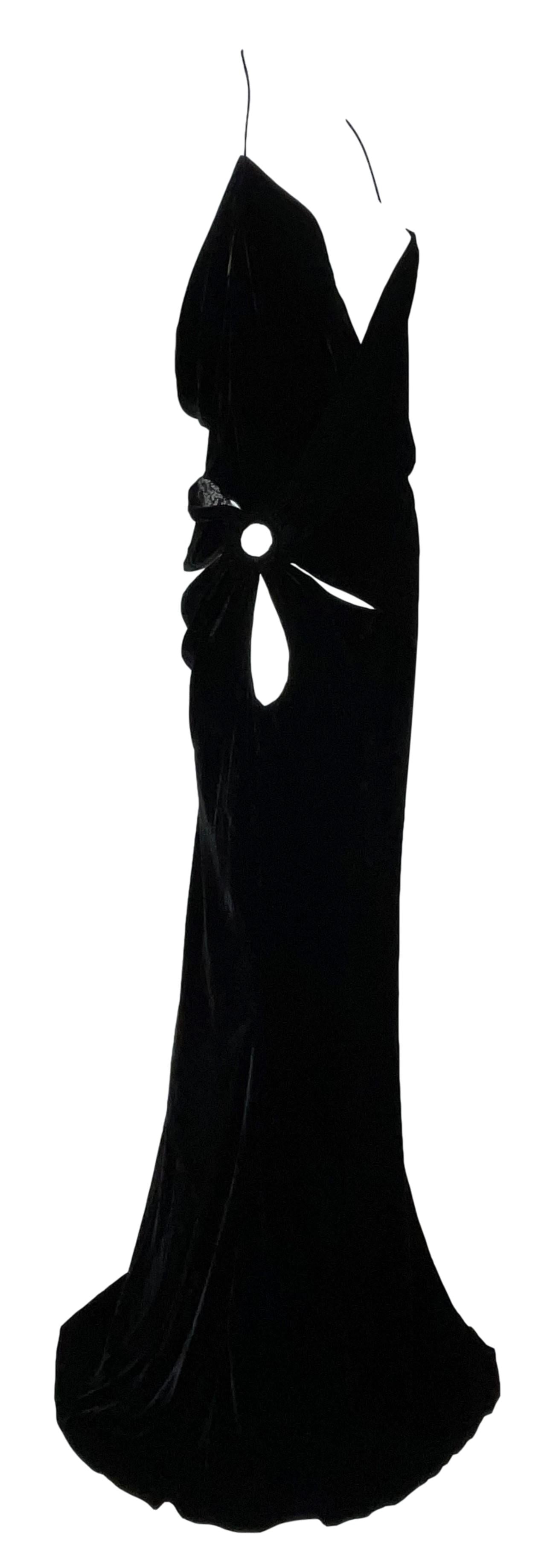 F/W 2003 John Galliano Black Velvet Plunging Cut-Out Gown Dress