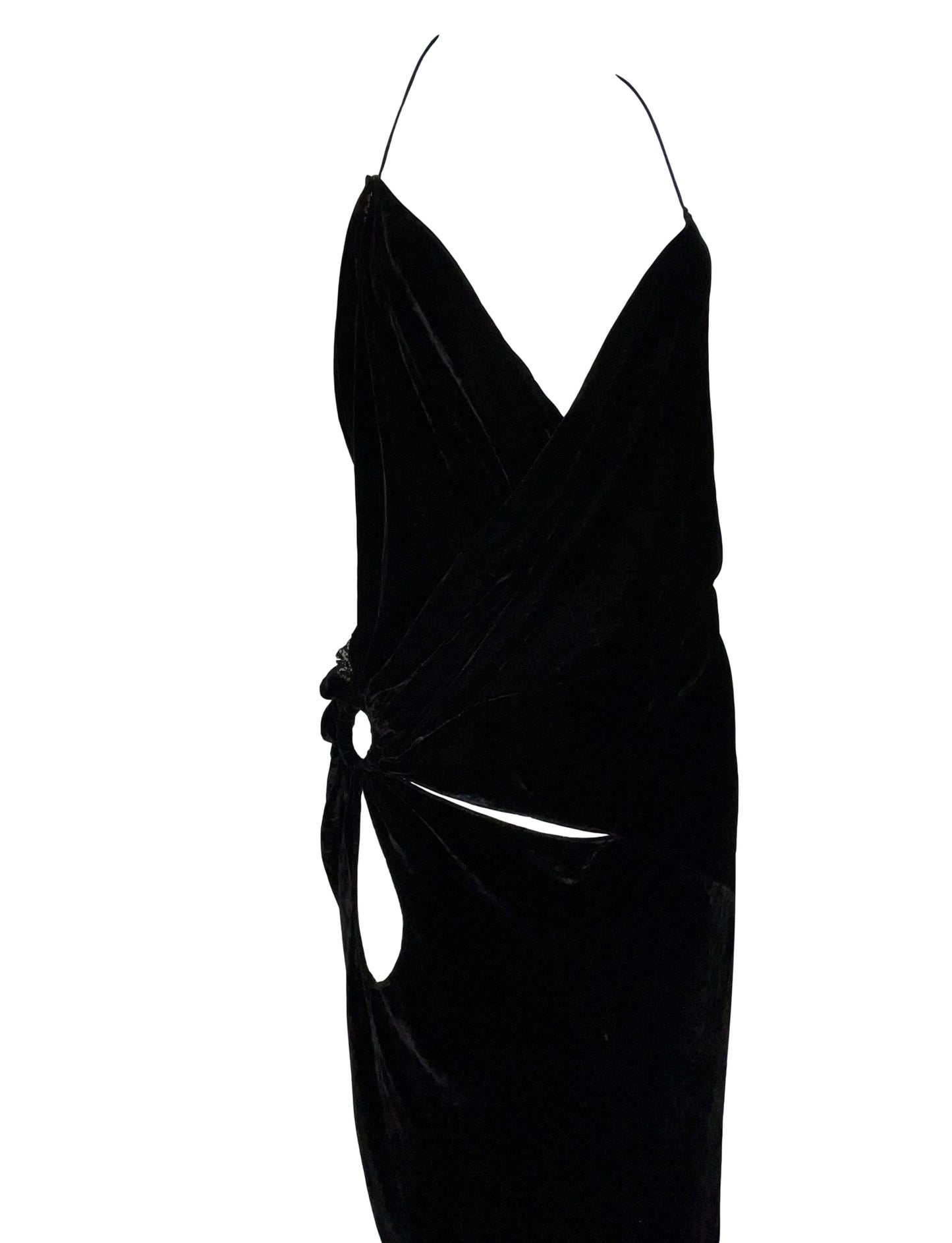 F/W 2003 John Galliano Black Velvet Plunging Cut-Out Gown Dress