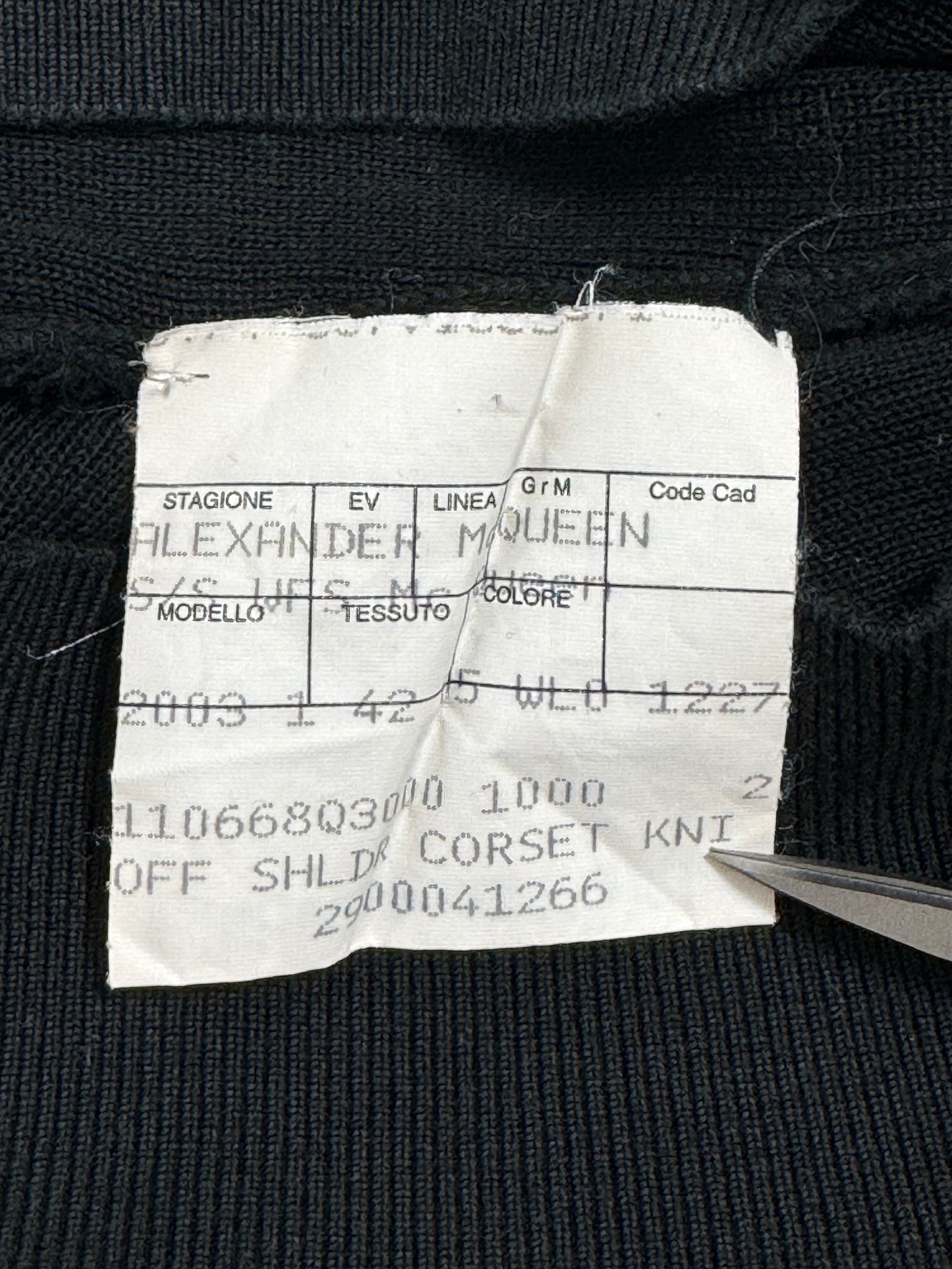 2003 Alexander McQueen Black Off Shoulder L/S Crotchless Bodysuit Top