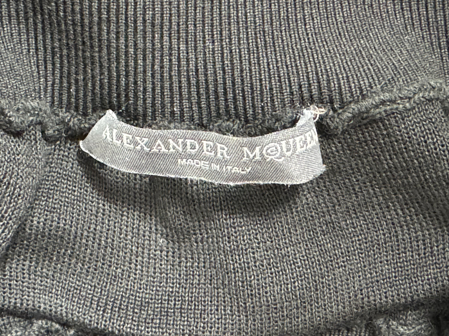 2003 Alexander McQueen Black Off Shoulder L/S Crotchless Bodysuit Top