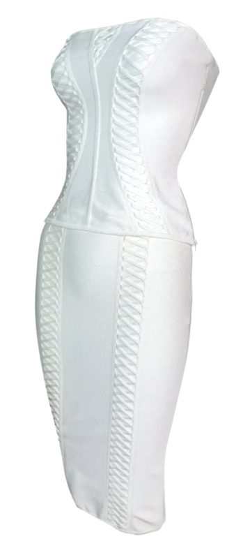 S/S 2003 Christian Dior by John Galliano Ivory Bodycon Bandage Tube Top Skirt & Jacket Set