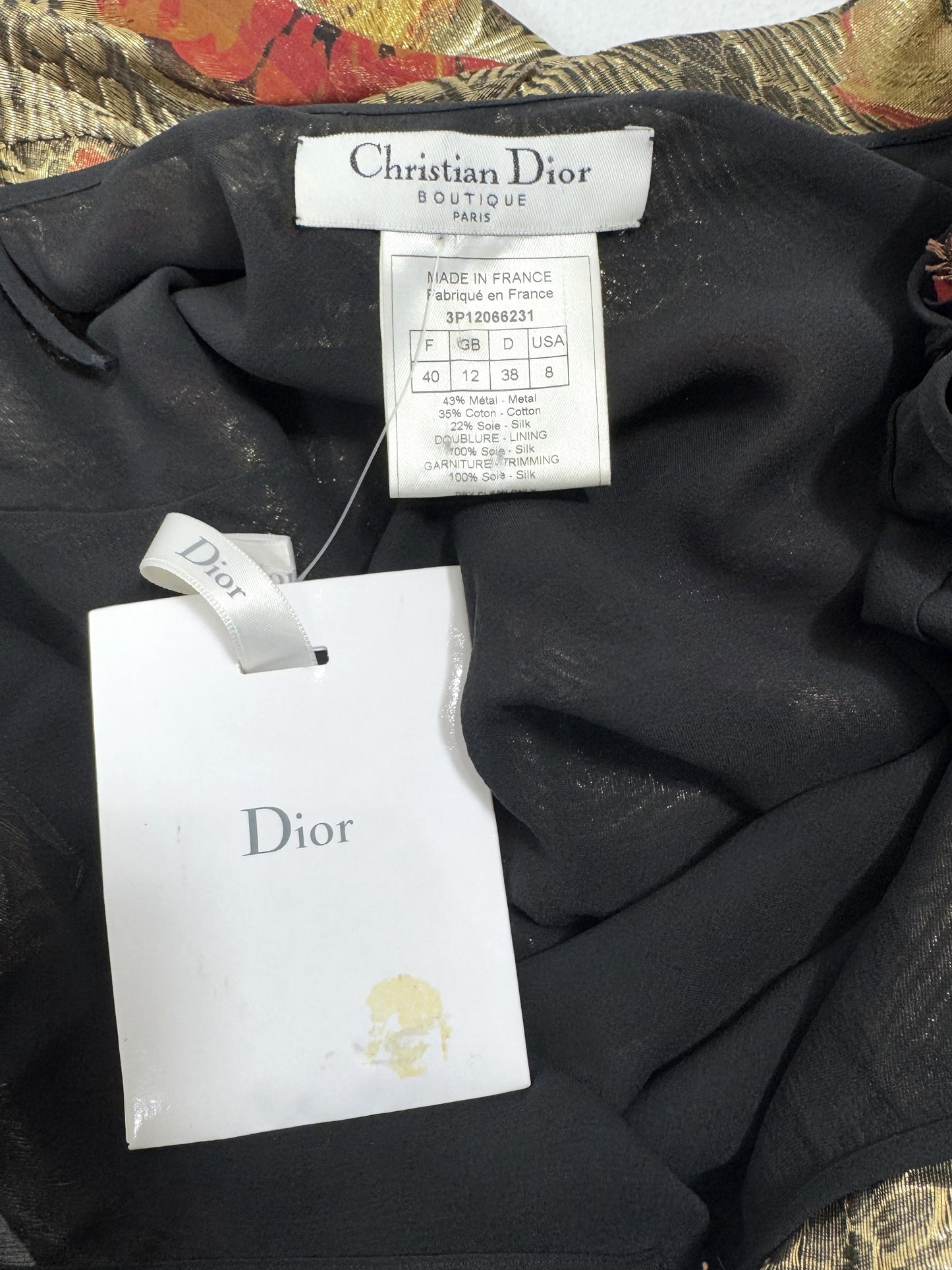 2003 Christian Dior by John Galliano Sheer Black Silk & Gold Floral Ruffle Maxi Dress