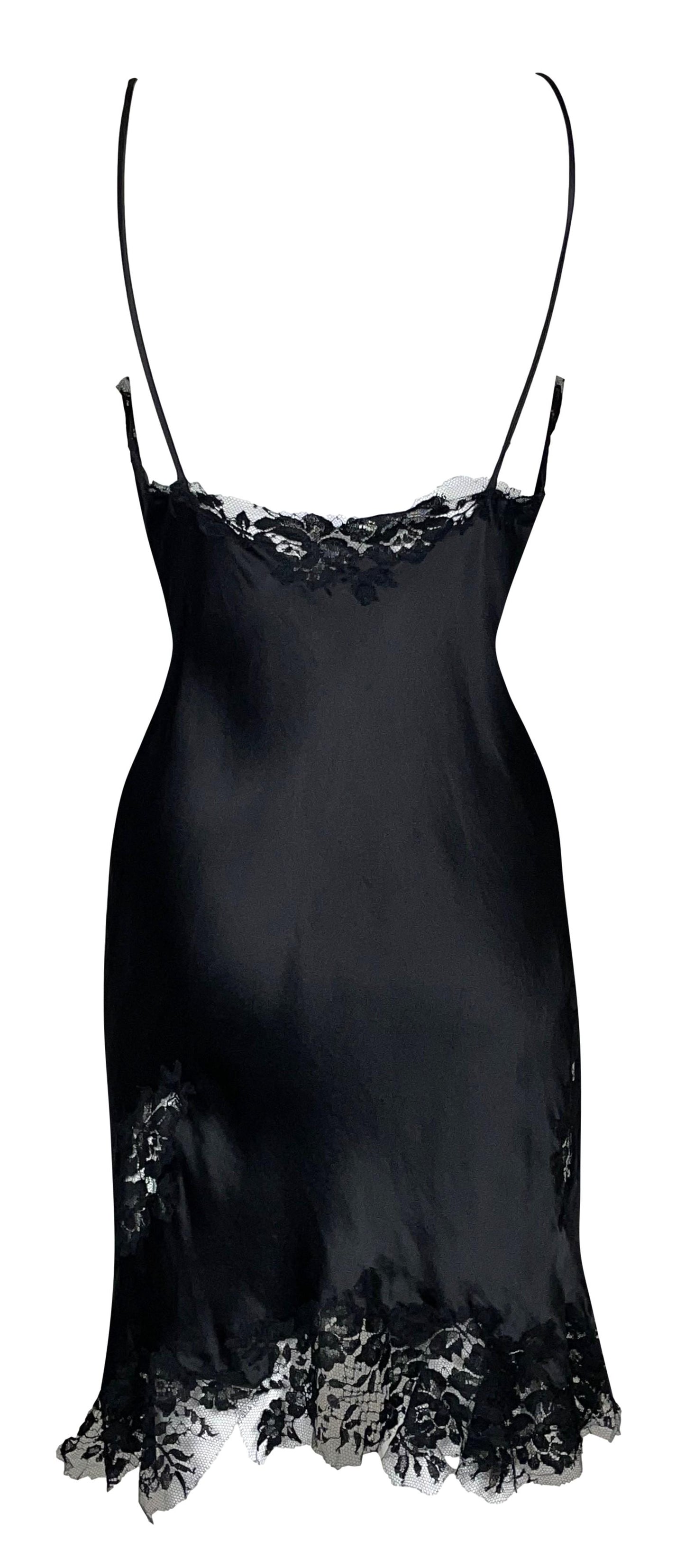 C. 2003 Ermanno Scervino Black Silk Satin Lace Mini Slip Dress