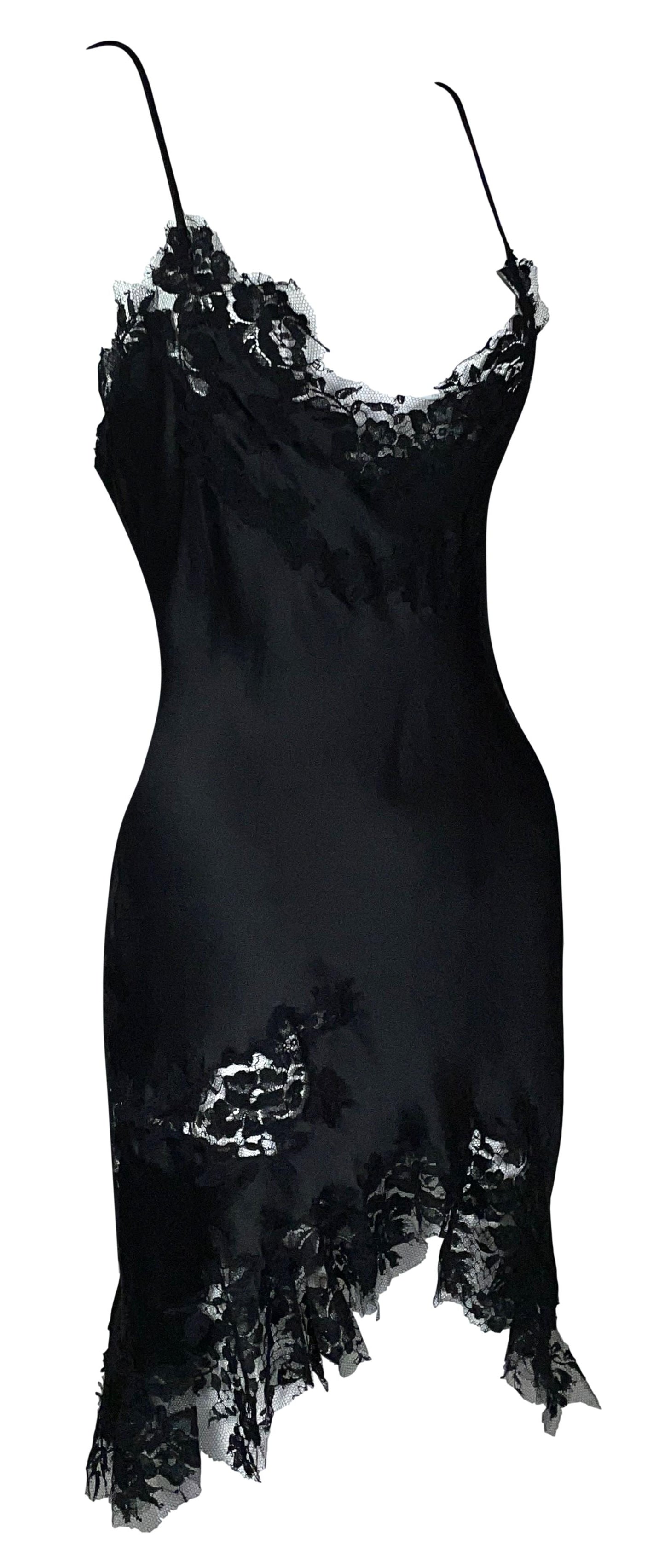 C. 2003 Ermanno Scervino Black Silk Satin Lace Mini Slip Dress