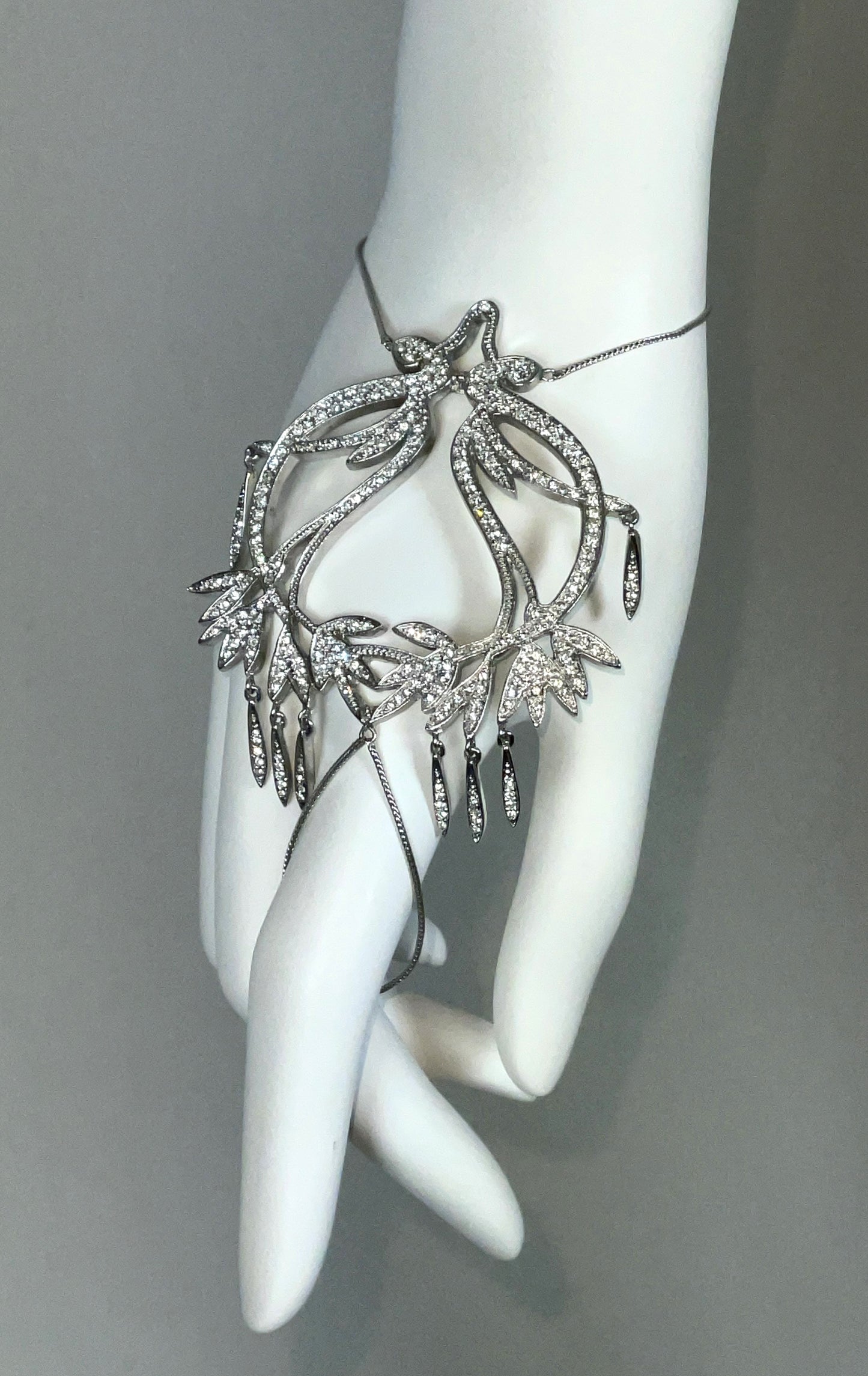 C. 2003 Christian Dior by John Galliano Chinoiserie Asian Inspired Large Silver Crystal Earrings Necklace & Bracelet