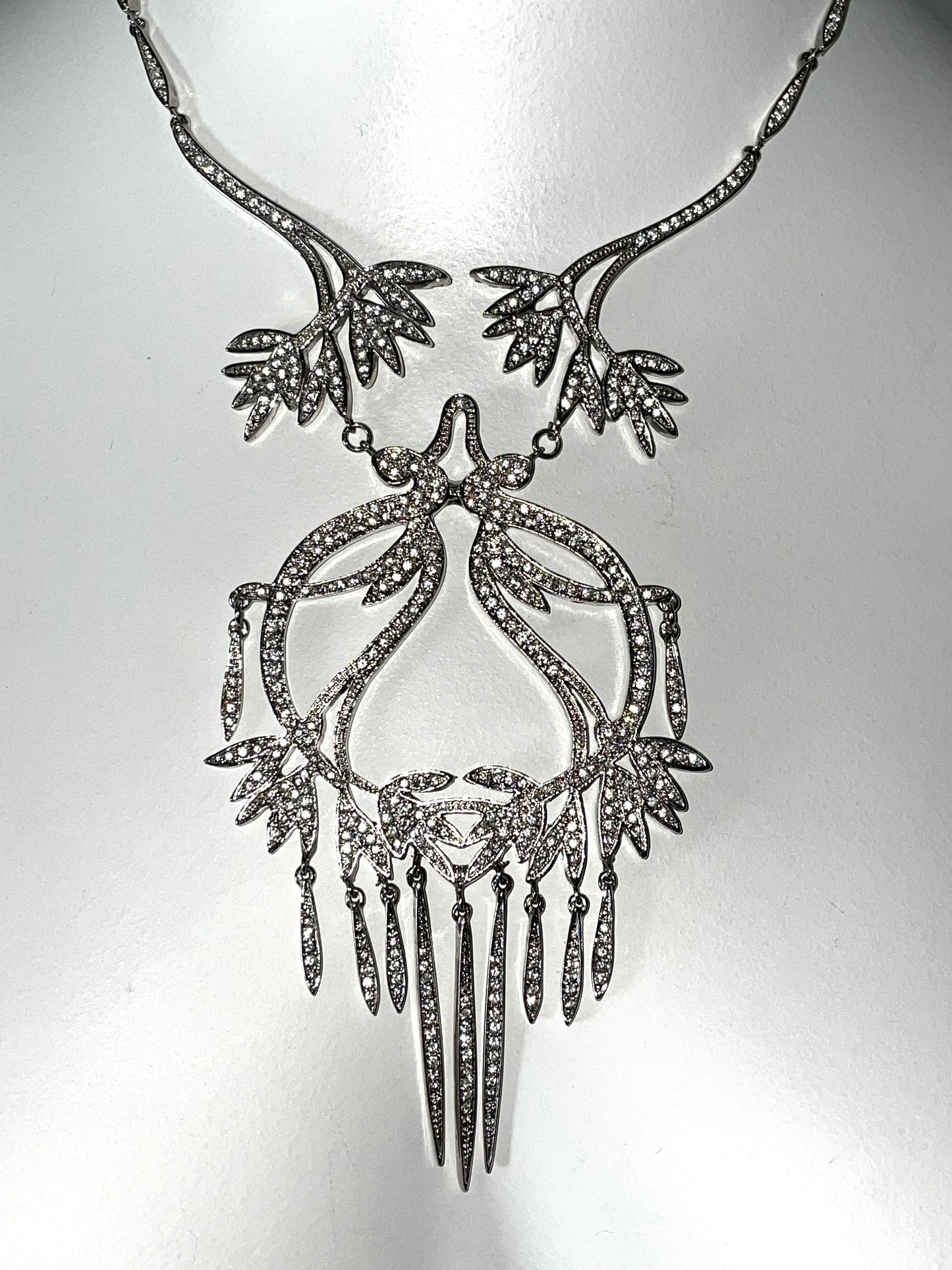 C. 2003 Christian Dior by John Galliano Chinoiserie Asian Inspired Large Silver Crystal Earrings Necklace & Bracelet