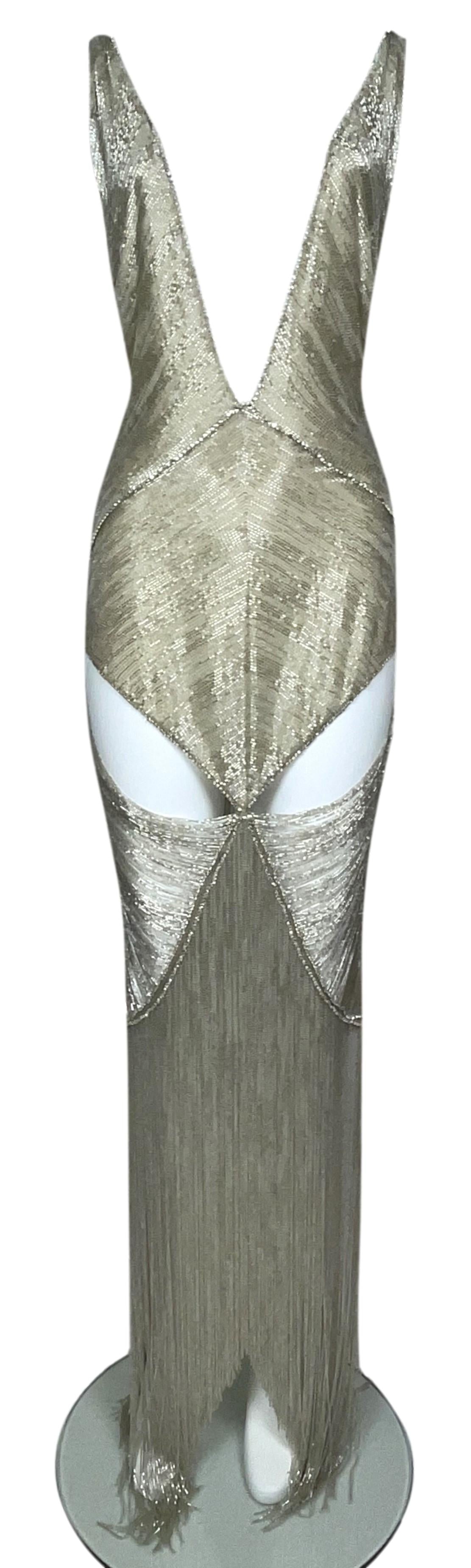 C. 2003 Roberto Cavalli 20's Style Rare Fully Beaded Crystal Plunging Fringe Dress