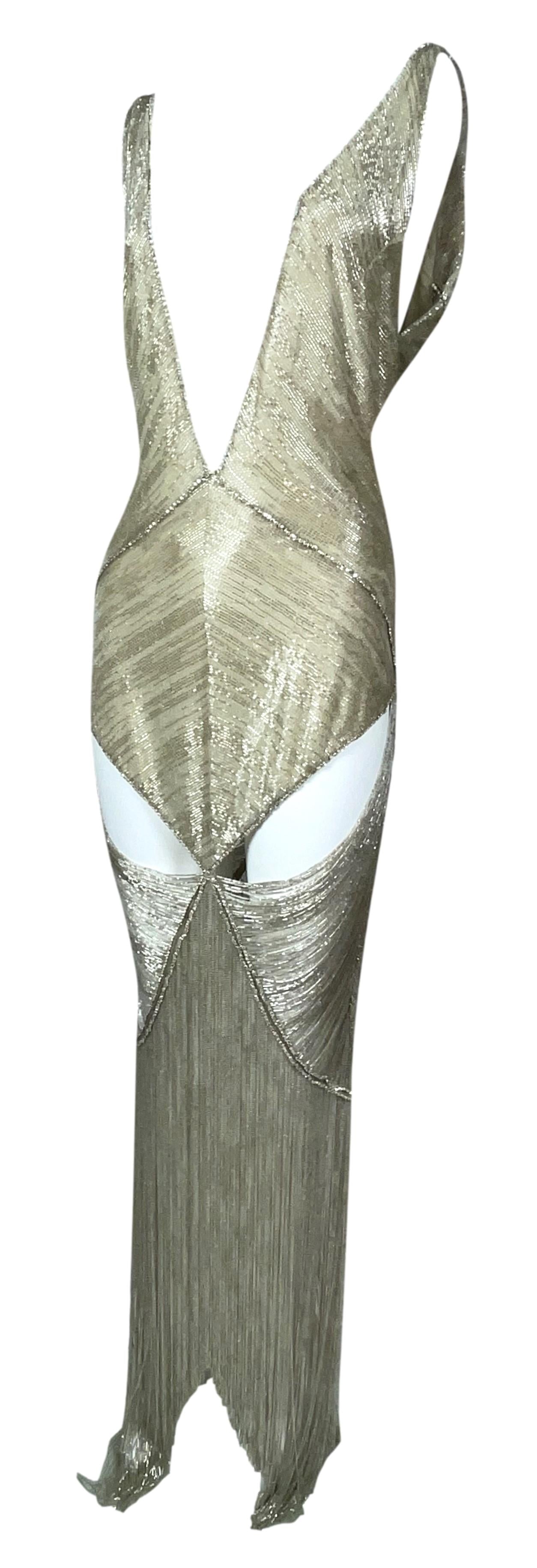 C. 2003 Roberto Cavalli 20's Style Rare Fully Beaded Crystal Plunging Fringe Dress