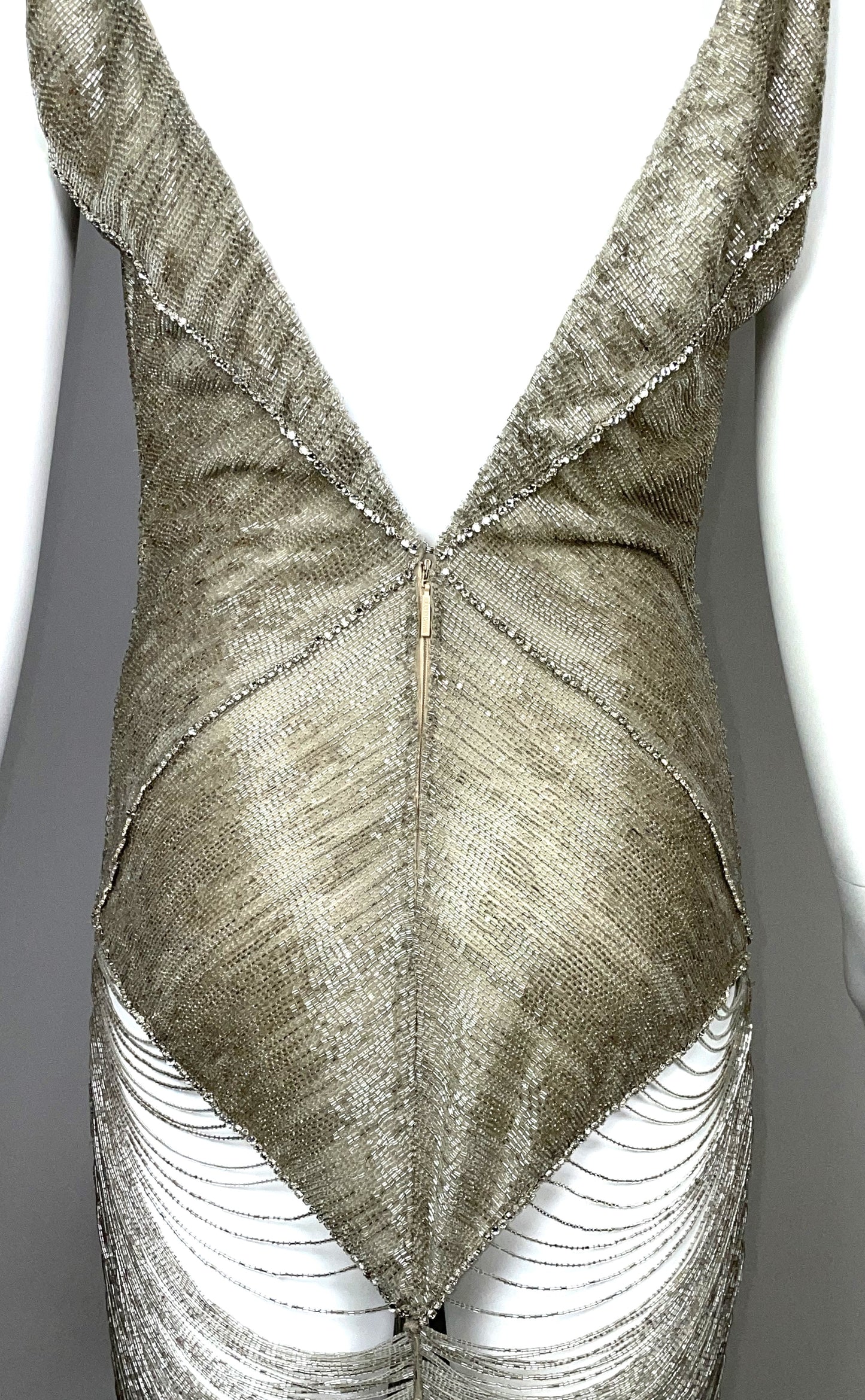 C. 2003 Roberto Cavalli 20's Style Rare Fully Beaded Crystal Plunging Fringe Dress