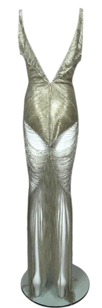 C. 2003 Roberto Cavalli 20's Style Rare Fully Beaded Crystal Plunging Fringe Dress