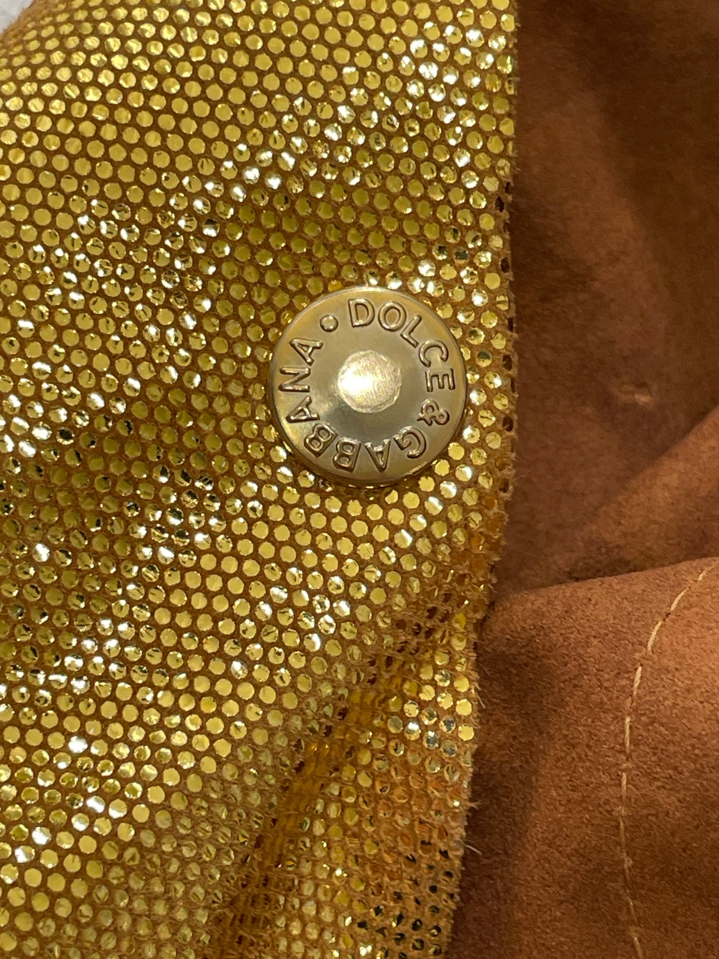 NWT 2000's Dolce & Gabbana Gold Leather Bodycon Halter Corset Top 38