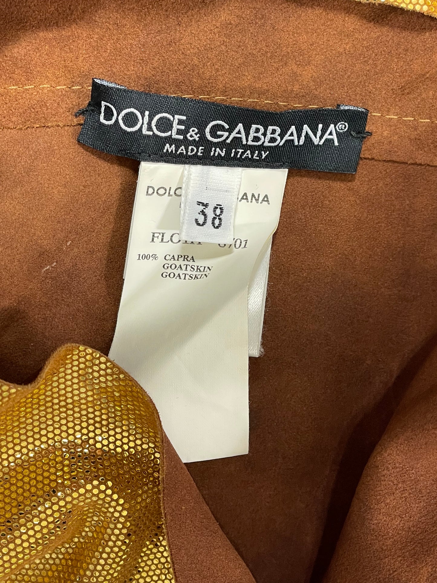F/W 2002 Dolce & Gabbana Gold Leather Bodycon Halter Corset Top 38