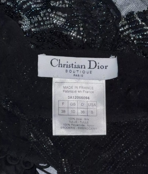 F/W 2003 Christian Dior by John Galliano 20's Style Sheer Beaded Black Mesh Dress