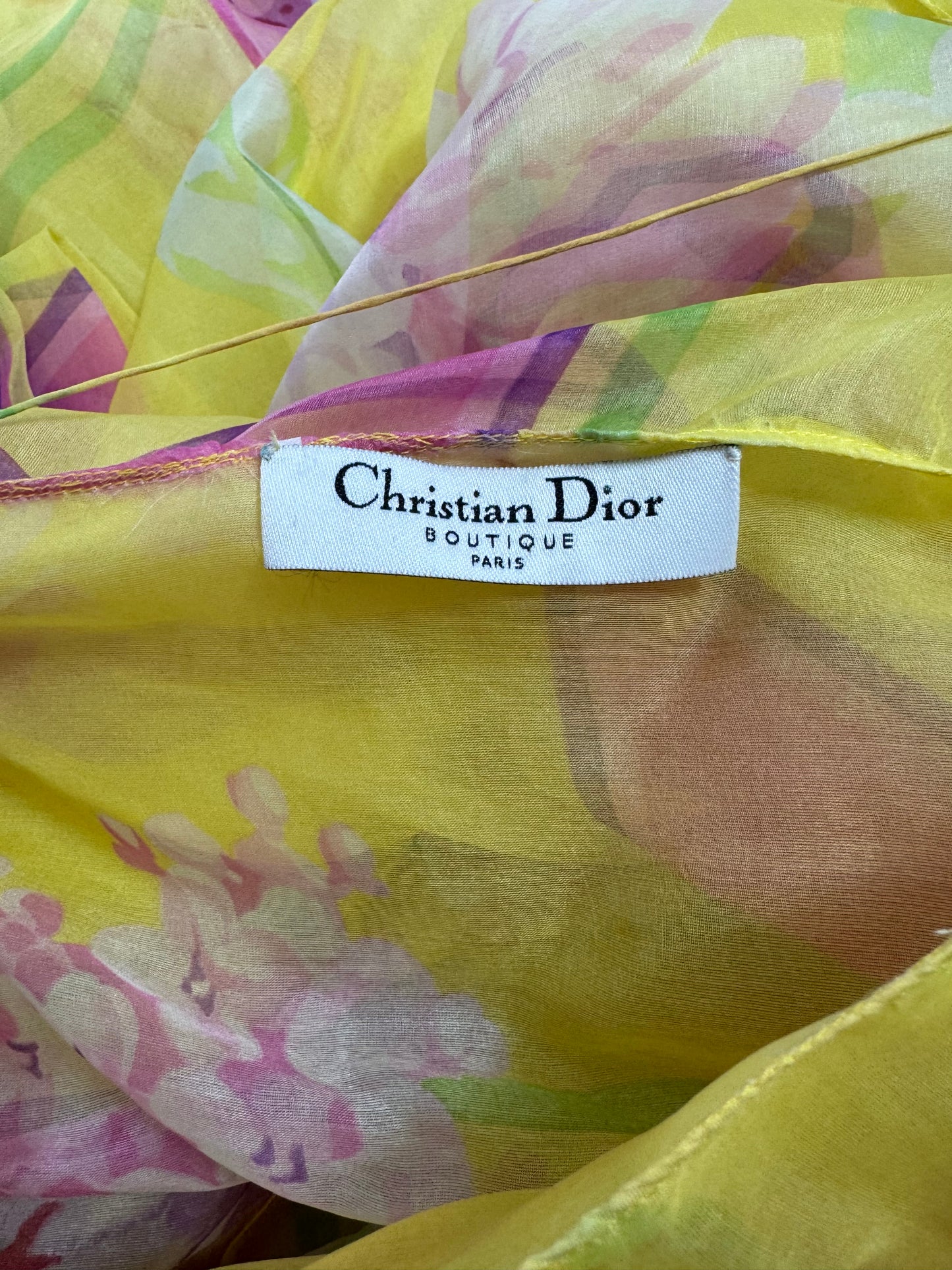 F/W 2003 Christian Dior by John Galliano Runway Harajuku Off Shoulder Sheer Yellow Silk & Pink Maxi Dress
