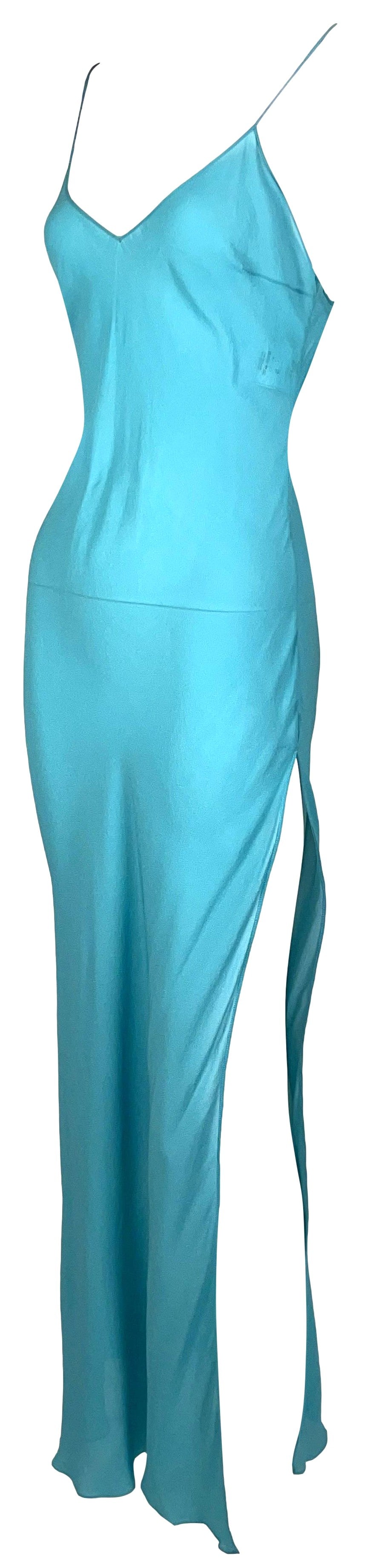 F/W 2003 Christian Dior by John Galliano Sheer Blue Silk High Slit Slip Maxi Dress