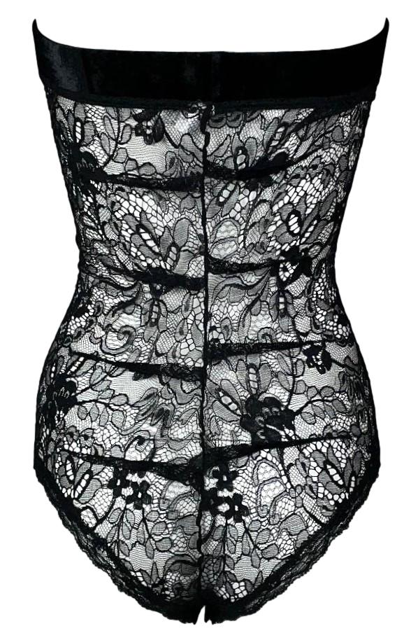 F/W 2003 Christian Dior by John Galliano Sheer Black Lace & Mesh Strapless Bodysuit Top