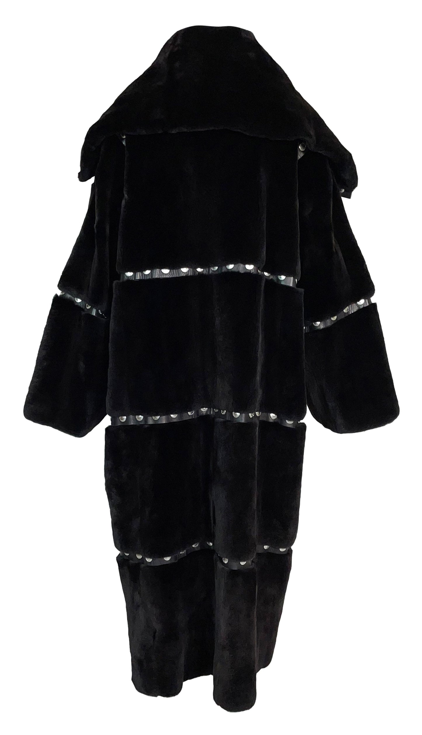 F/W 2003 Dolce & Gabbana Runway Black Fur Snap Studded Long Jacket Coat