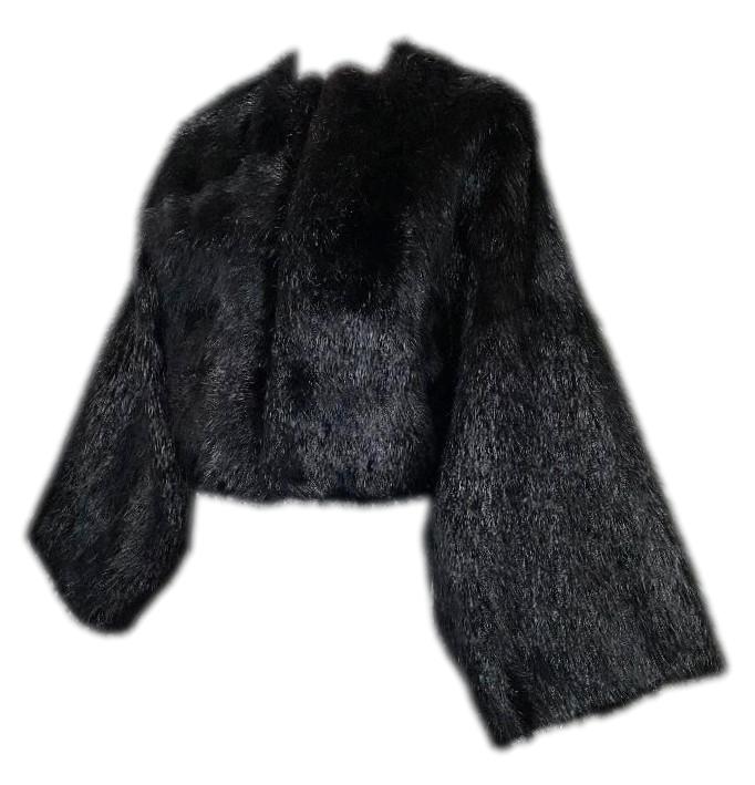 F/W 2003 Hermes by Maison Martin Margiela Runway Black Fur Cropped Coat Jacket