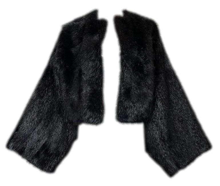 F/W 2003 Hermes by Maison Martin Margiela Runway Black Fur Cropped Coat Jacket