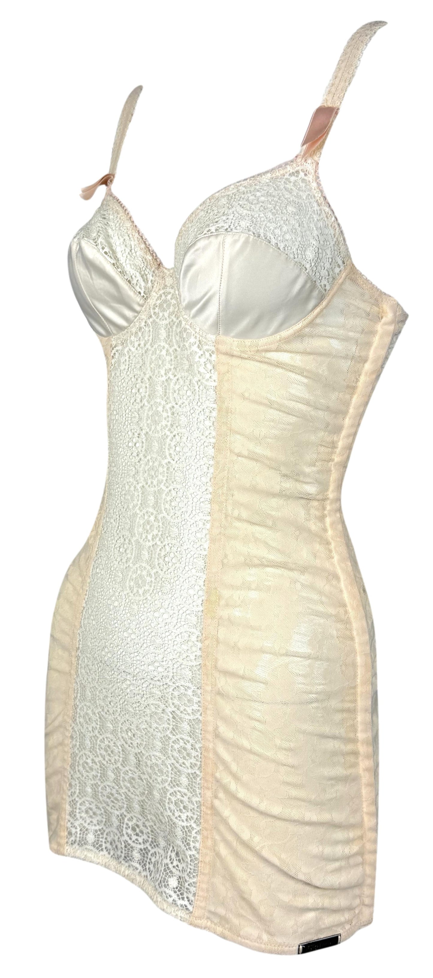 F/W 2003 John Galliano 1940's Pin-Up Style Nude Lace Mesh Bodycon Mini Dress