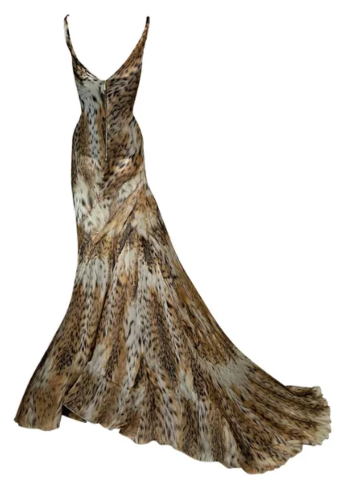 F/W 2003 Roberto Cavalli Runway Sheer Leopard Off Shoulder Bustier Gown Dress w Train