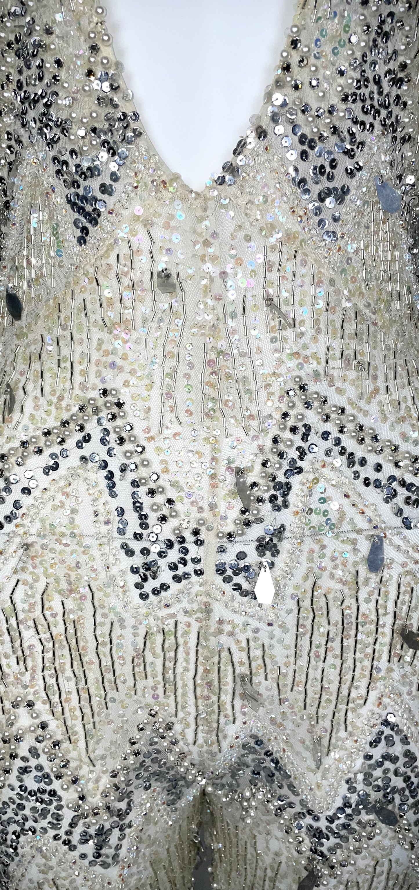 EXTREMELY RARE F/W 2003 Roberto Cavalli Runway Sheer Ivory Mesh Plunging Crystal Beaded Jumpsuit