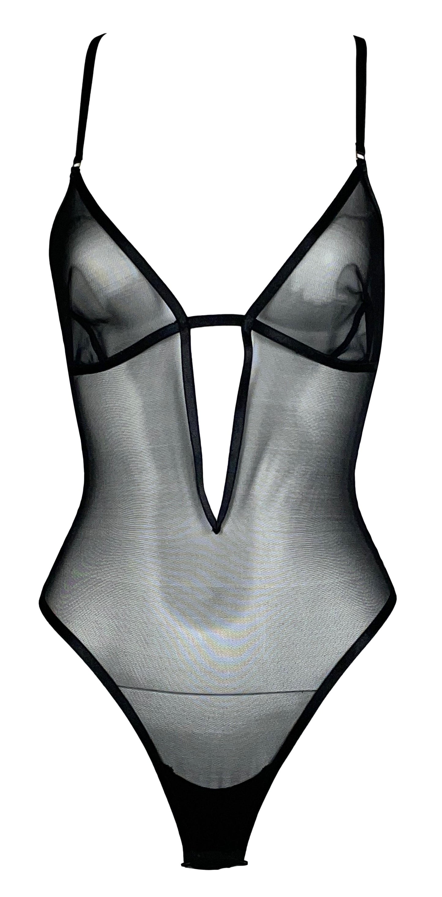 2003 Gucci by Tom Ford Sheer Black Mesh Bondage Bodysuit Lingerie