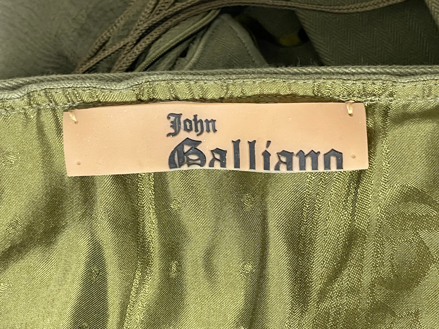 2003 John Galliano Army Green Embroidered Corset Top & Skirt Set