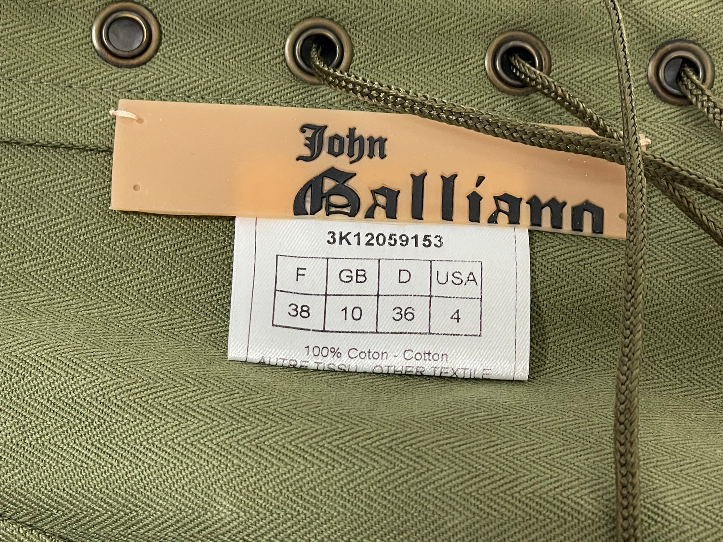 2003 John Galliano Army Green Embroidered Corset Top & Skirt Set