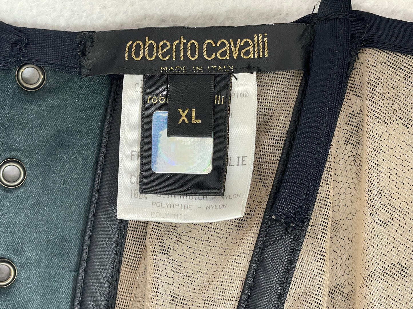 S/S 2001 Roberto Cavalli Black & Yellow Plunging Mesh Halter Bodysuit Top