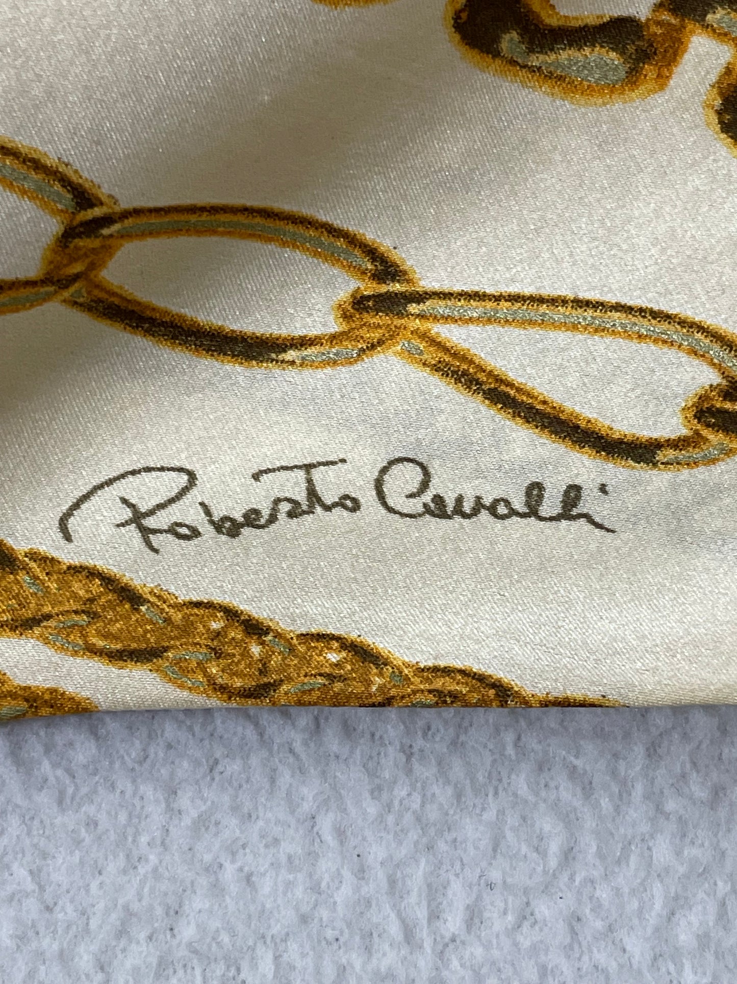 2003 Roberto Cavalli Ivory Silk Gold Chain Print Necklace Halter Micro Mini Dress Top