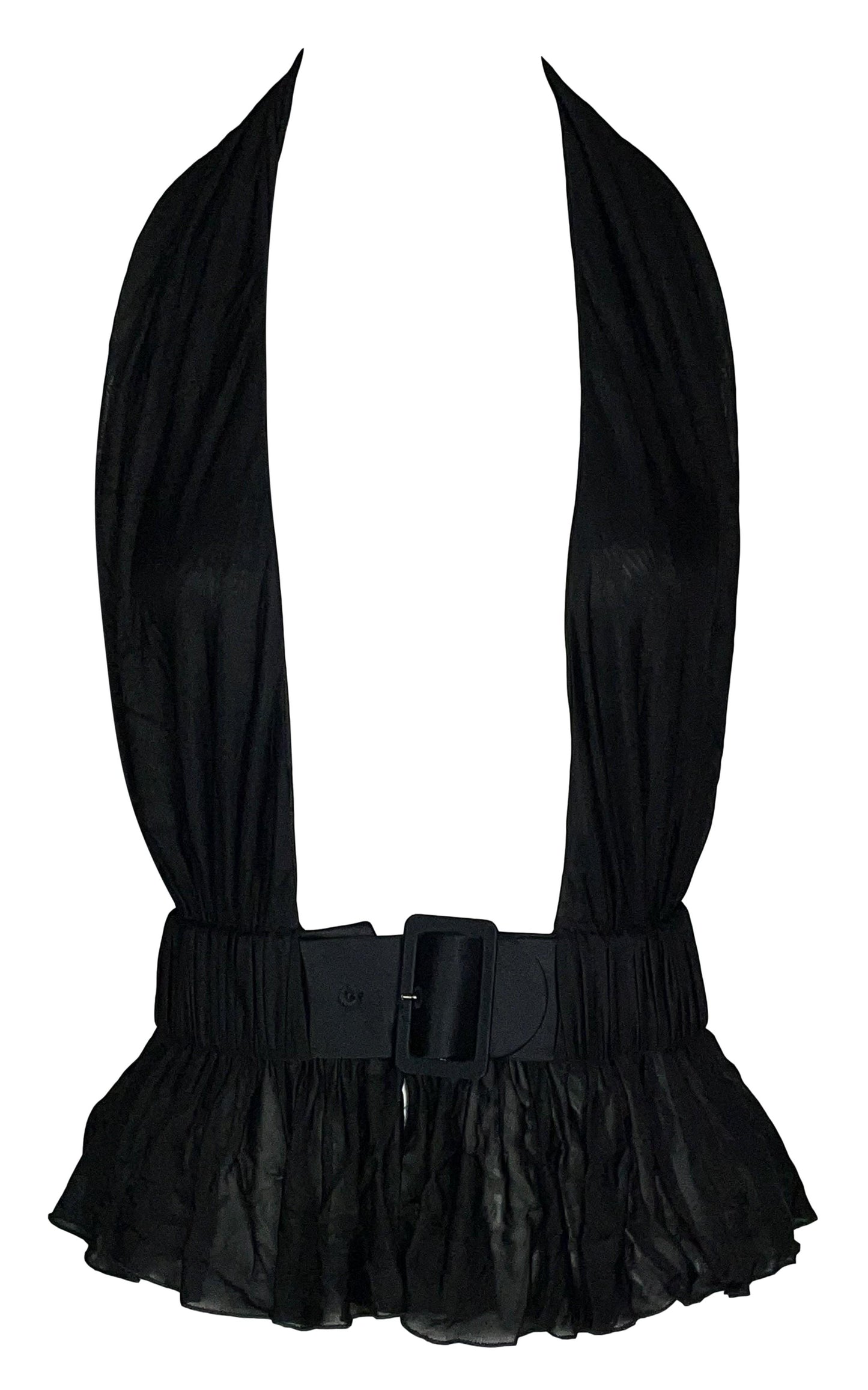 S/S 2003 Alexander McQueen Plunging Black Belted Backless Crop Top