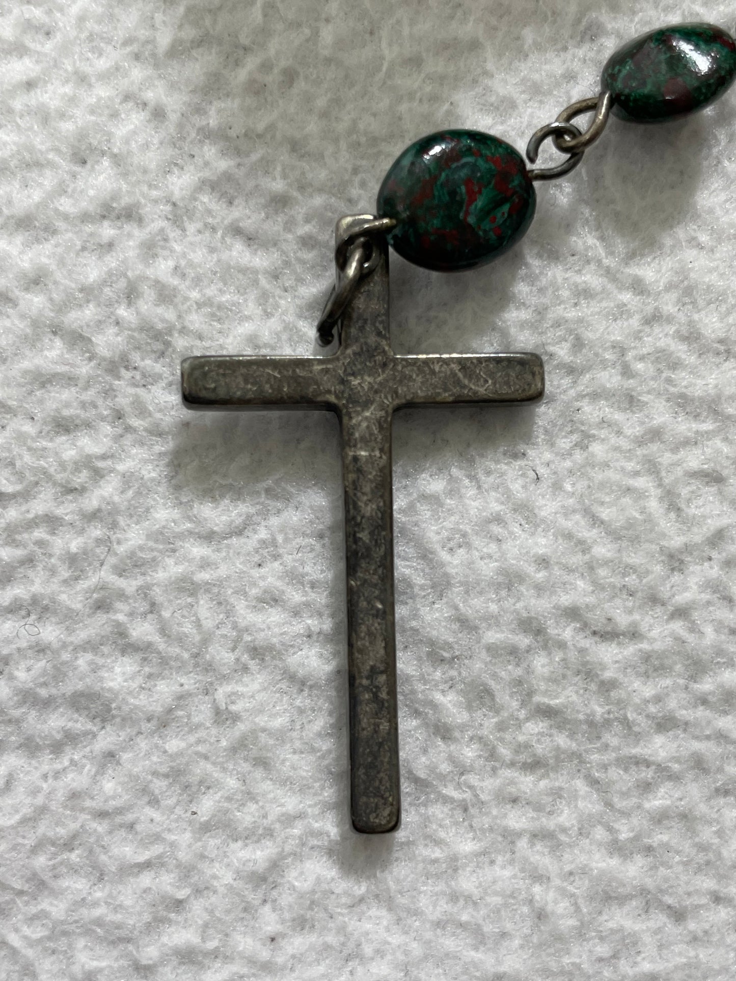 S/S 2003 Alexander McQueen Teal Silk Tattered Pirate Rosary Cross Necklace Plunging Top