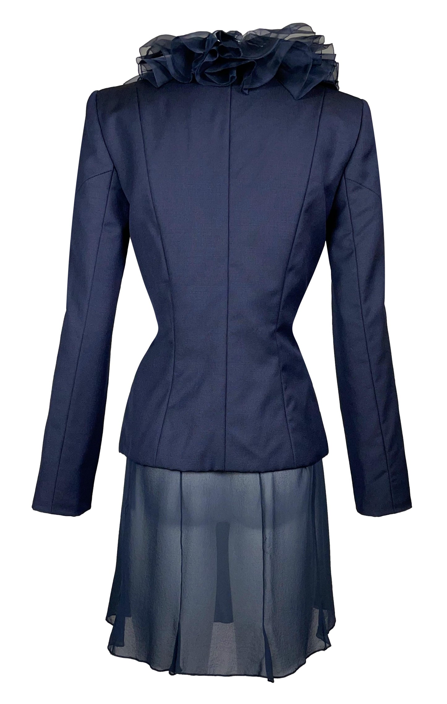 S/S 2003 Christian Dior by John Galliano Haute Couture Blue Silk 1940's Old Hollywood Style Jacket Skirt Suit