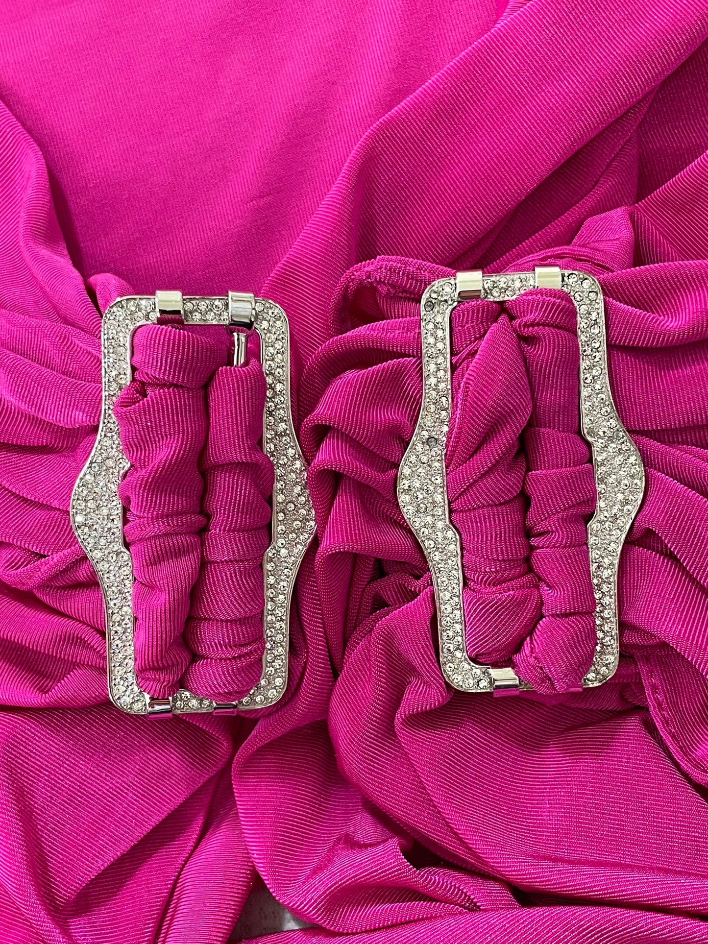 2003 Christian Dior by John Galliano Hot Pink Crystal Buckle Crop Top & Maxi Skirt Set