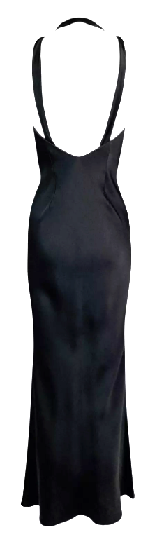 S/S 2003 Christian Dior by John Galliano Black Plunging Extra High Slit Maxi Dress