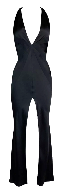 S/S 2003 Christian Dior by John Galliano Black Plunging Extra High Slit Maxi Dress