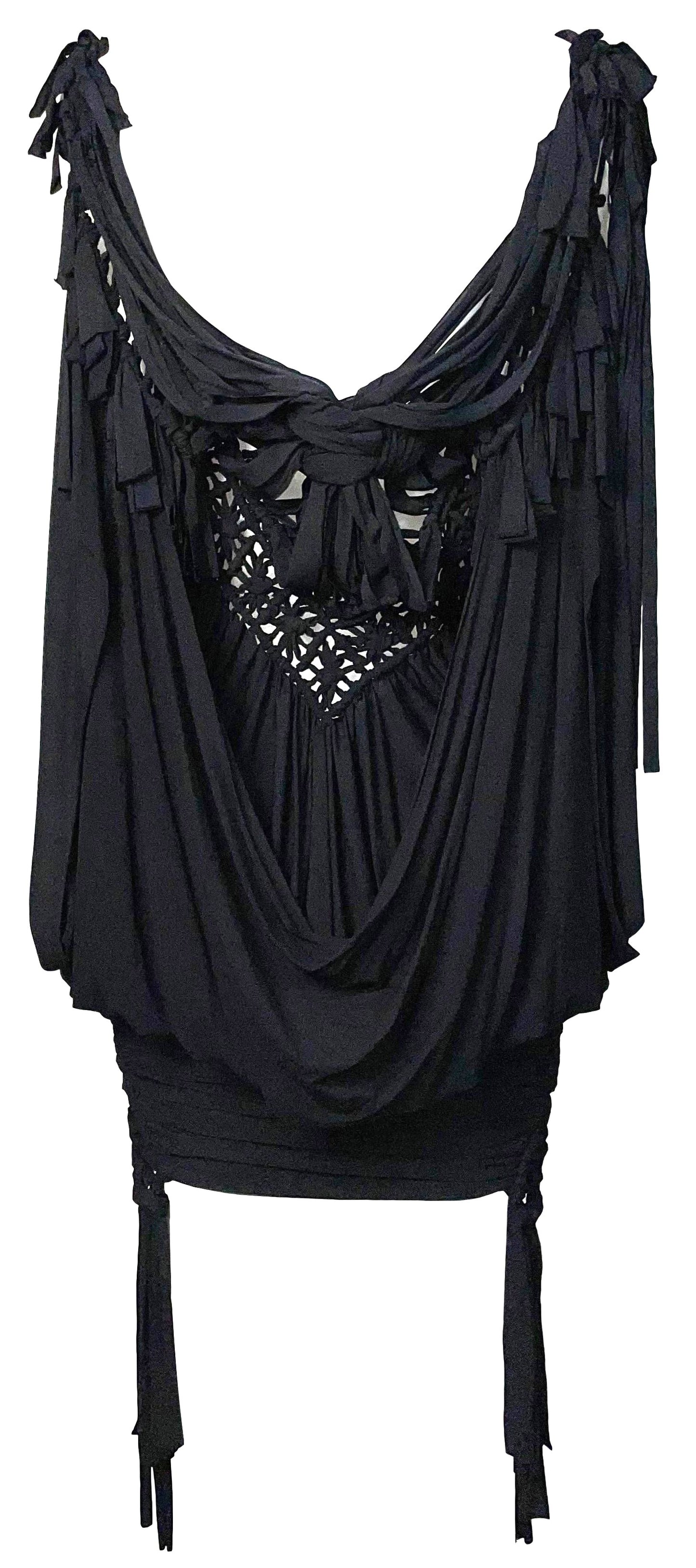 S/S 2003 Christian Dior by John Galliano Runway Sheer Black Knotted Mini Dress