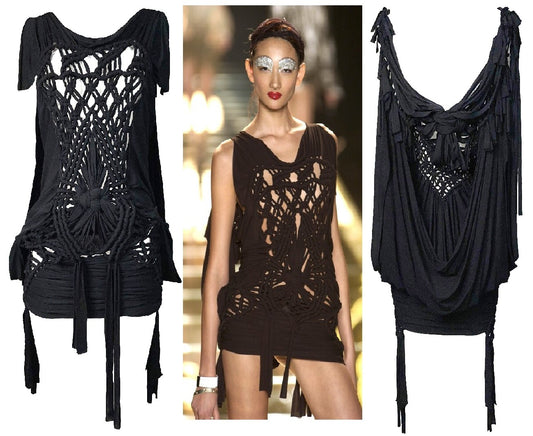 S/S 2003 Christian Dior by John Galliano Runway Sheer Black Knotted Mini Dress