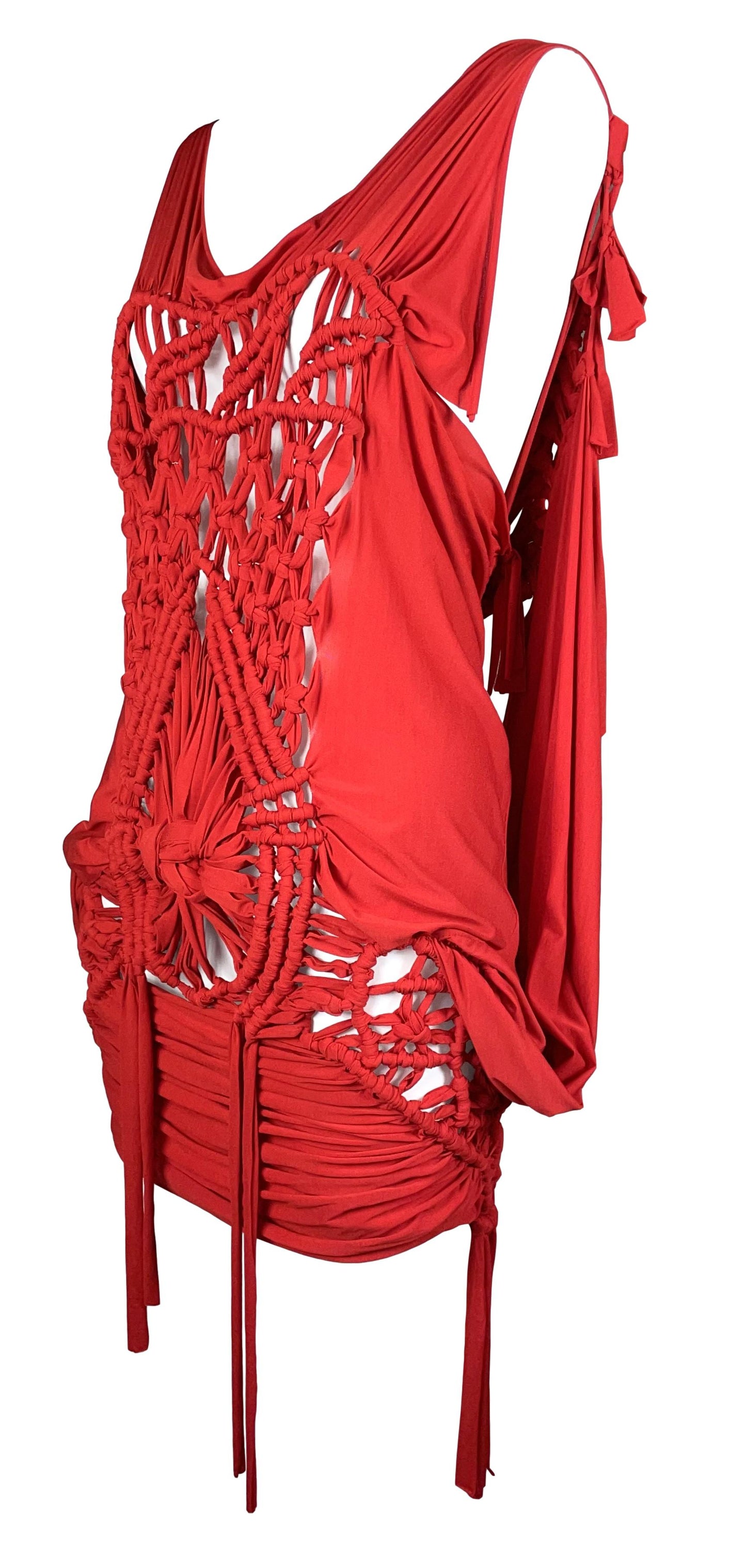S/S 2003 Christian Dior by John Galliano Runway Sheer Red Knotted Mini Dress
